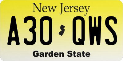 NJ license plate A30QWS