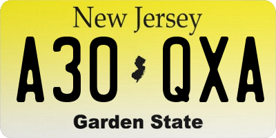 NJ license plate A30QXA