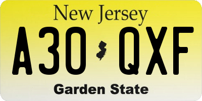 NJ license plate A30QXF
