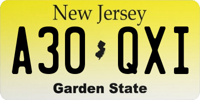 NJ license plate A30QXI