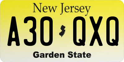 NJ license plate A30QXQ