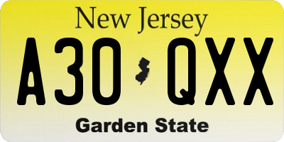 NJ license plate A30QXX