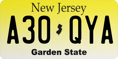 NJ license plate A30QYA