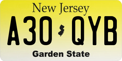NJ license plate A30QYB