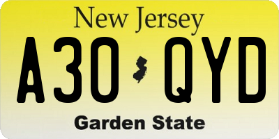 NJ license plate A30QYD