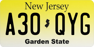 NJ license plate A30QYG