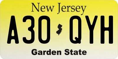 NJ license plate A30QYH