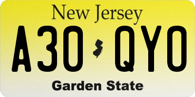 NJ license plate A30QYO