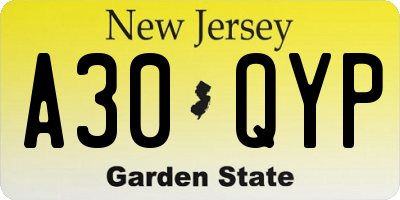 NJ license plate A30QYP