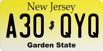 NJ license plate A30QYQ