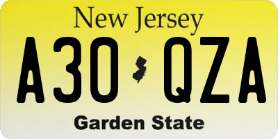 NJ license plate A30QZA