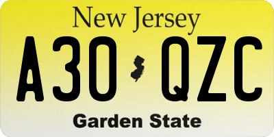 NJ license plate A30QZC