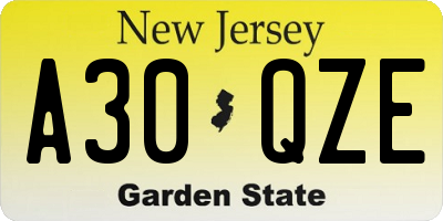NJ license plate A30QZE