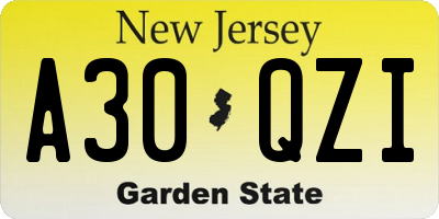 NJ license plate A30QZI