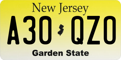 NJ license plate A30QZO