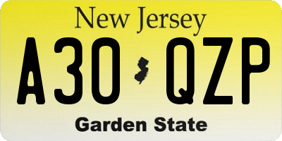 NJ license plate A30QZP
