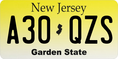 NJ license plate A30QZS