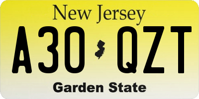 NJ license plate A30QZT