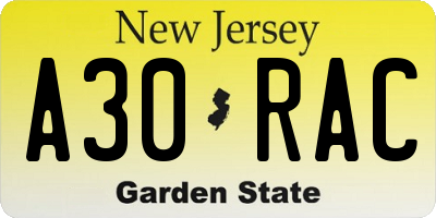 NJ license plate A30RAC
