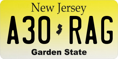 NJ license plate A30RAG