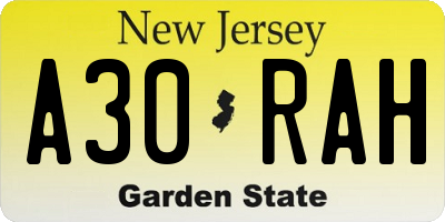 NJ license plate A30RAH