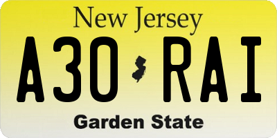 NJ license plate A30RAI
