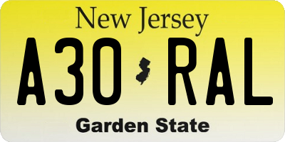 NJ license plate A30RAL