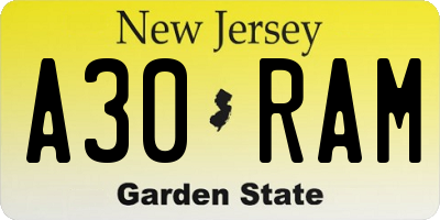 NJ license plate A30RAM