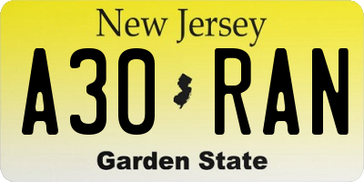 NJ license plate A30RAN