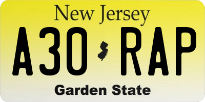 NJ license plate A30RAP