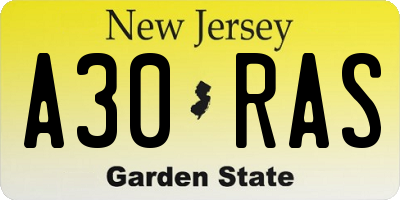 NJ license plate A30RAS