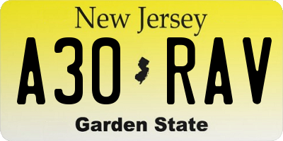 NJ license plate A30RAV