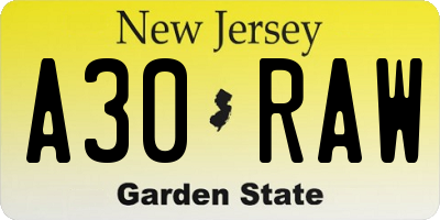 NJ license plate A30RAW