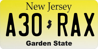 NJ license plate A30RAX