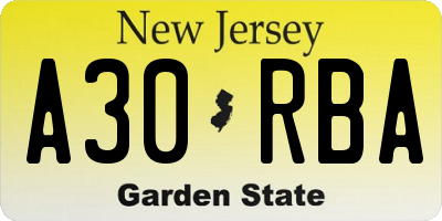 NJ license plate A30RBA