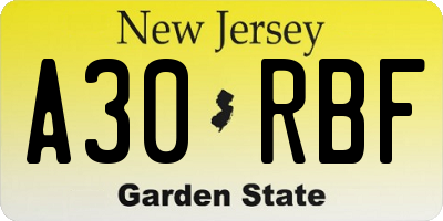 NJ license plate A30RBF