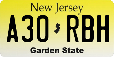 NJ license plate A30RBH