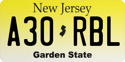 NJ license plate A30RBL