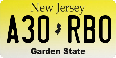 NJ license plate A30RBO