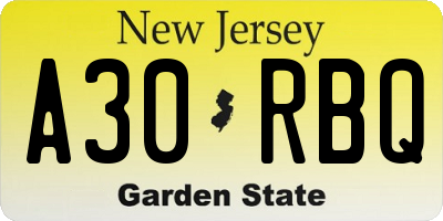 NJ license plate A30RBQ