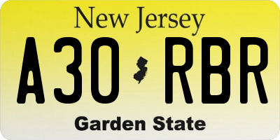 NJ license plate A30RBR