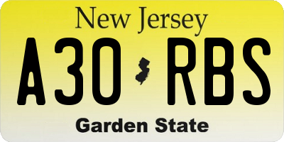 NJ license plate A30RBS