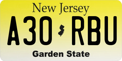 NJ license plate A30RBU