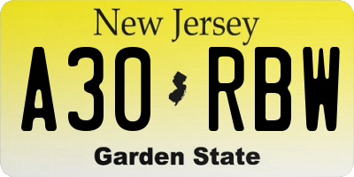 NJ license plate A30RBW