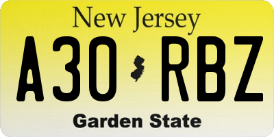 NJ license plate A30RBZ