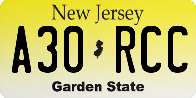NJ license plate A30RCC