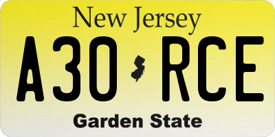 NJ license plate A30RCE