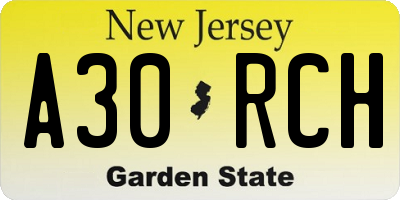 NJ license plate A30RCH