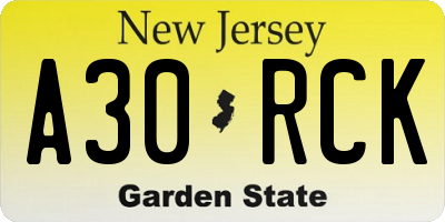 NJ license plate A30RCK
