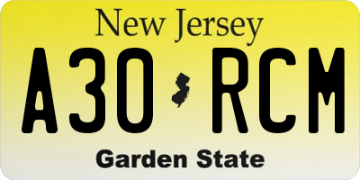 NJ license plate A30RCM